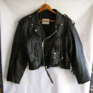 Vichen USA Fringed Blk Leather Motorcycle Jacket